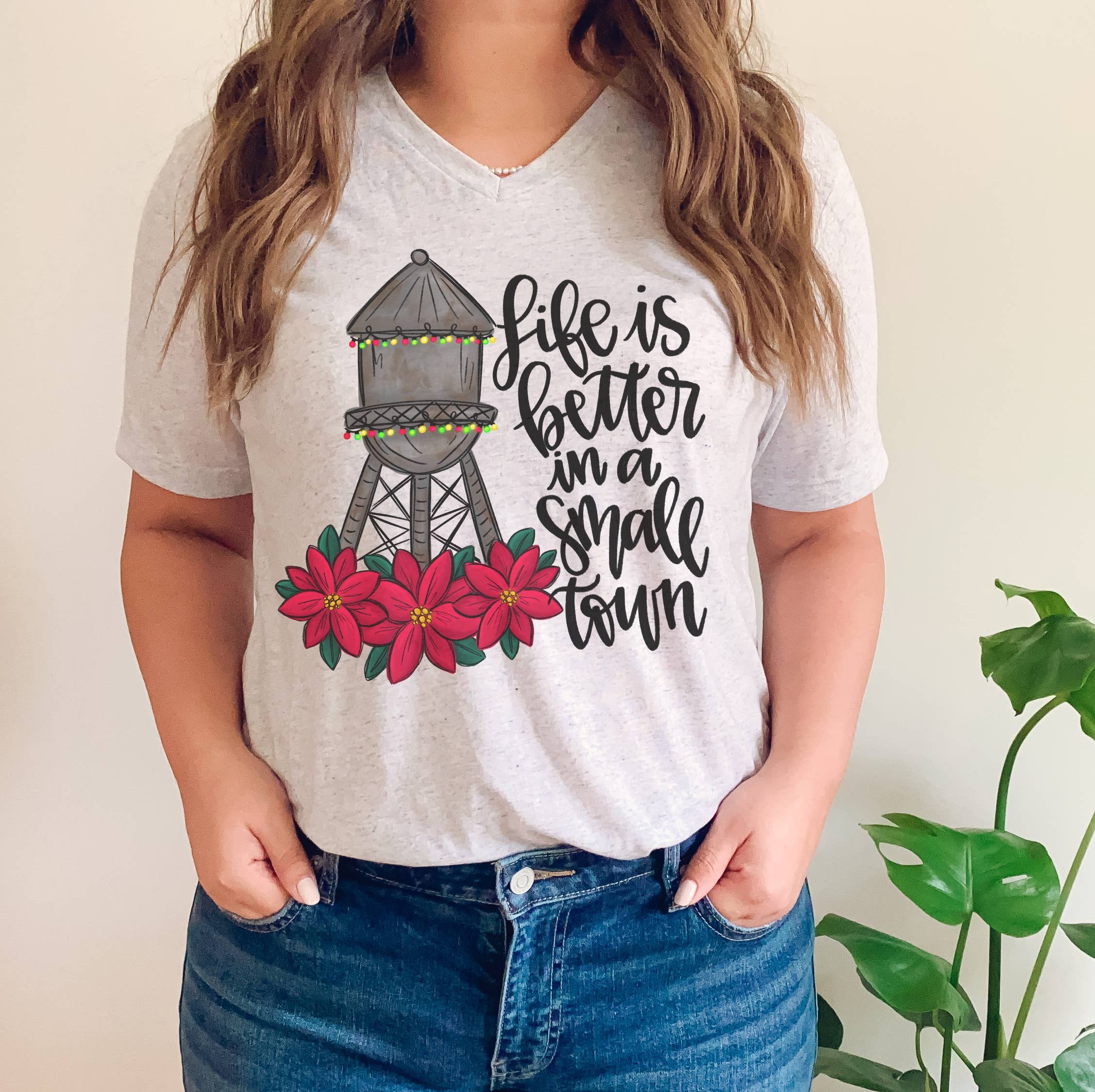 Painted Skies - Wholesale Screen Printed T-Shirt - Women's - Life Is Better In A Small Town Water Tower Christmas Tee0