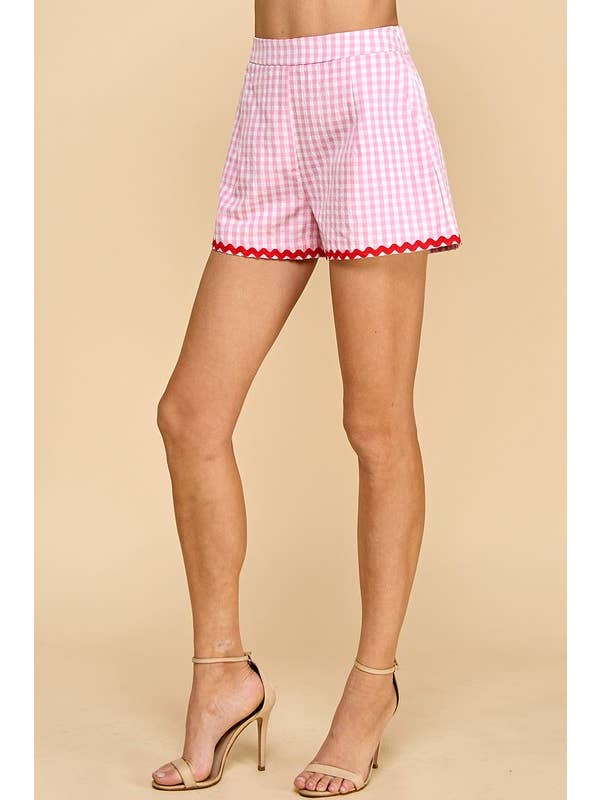 TCEC - Wholesale Shorts - Women's - CP10086-Gingham Shorts with Ricrac Trim