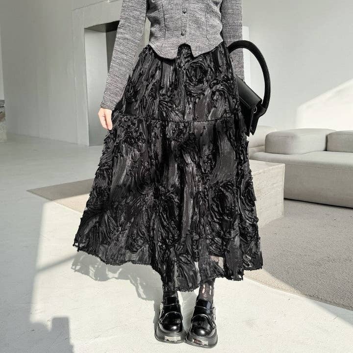 Sheer Trend - Wholesale Skirt - Women's - 3D Pattern Mesh Skirt4