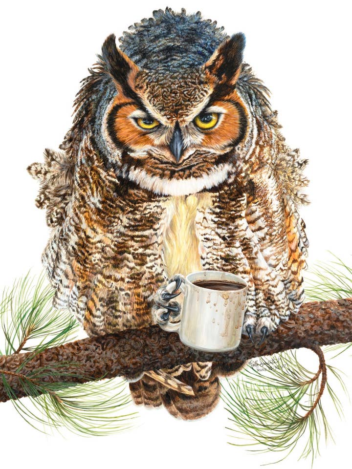 Night Owl Coffee Signed Archival Art Print by Holly Simental for wholesale by Holly Simental