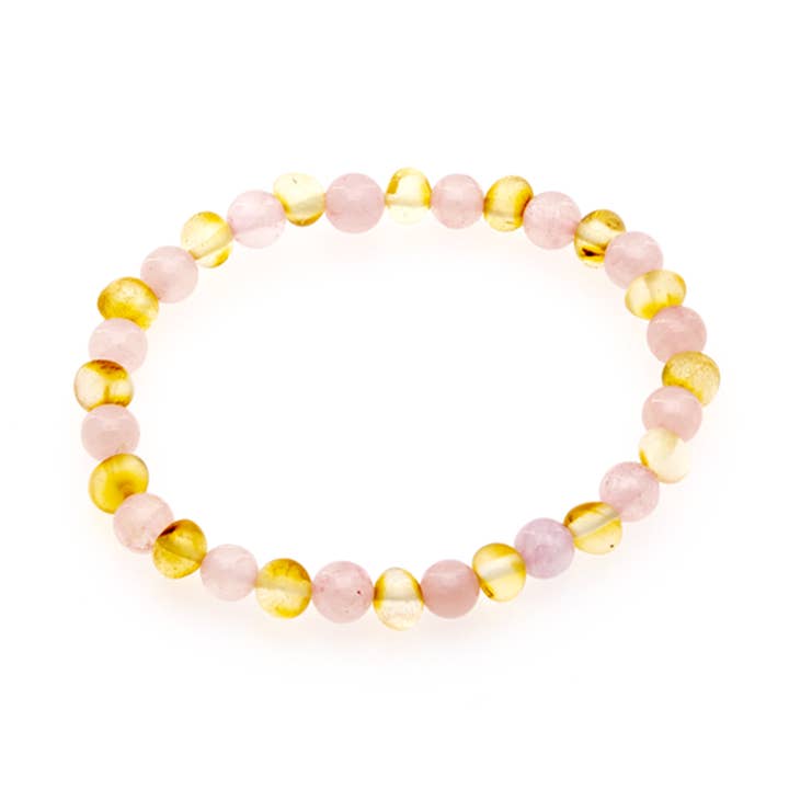 Damenarmband aus honigfarbenem Bernstein und Rosenquarz für den Großhandel von 123Ambre