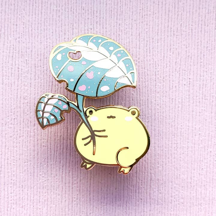 Alum and Ink - Wholesale Lapel Pin/Button - Gogo the Frog Leaf Umbrella Enamel Pin