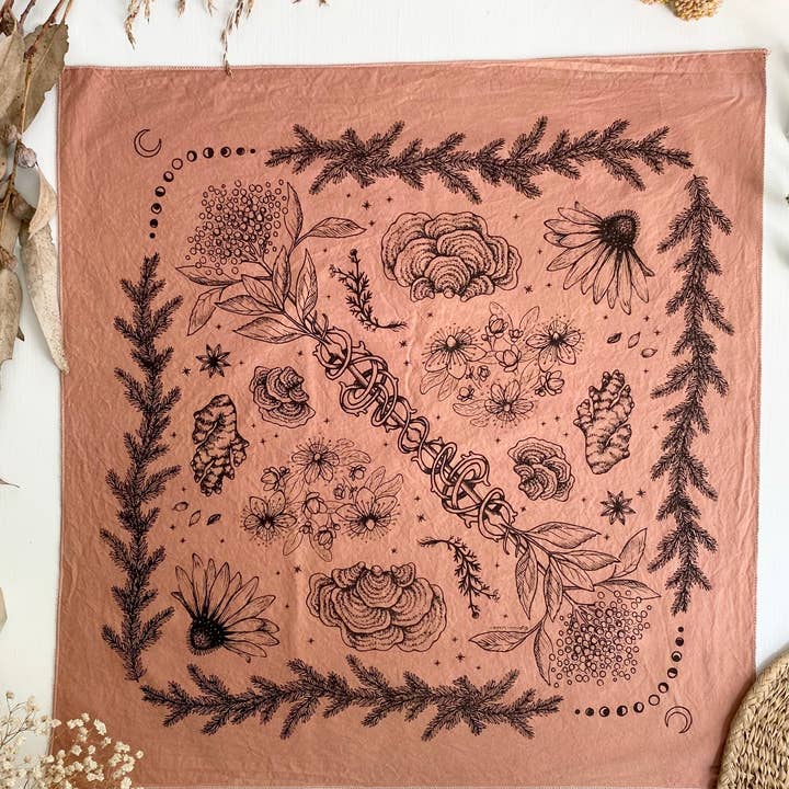 Wanderite - Wholesale Bandana - Unisex - Bandana | Herbs of Protection | Plant Dyed | Rose1