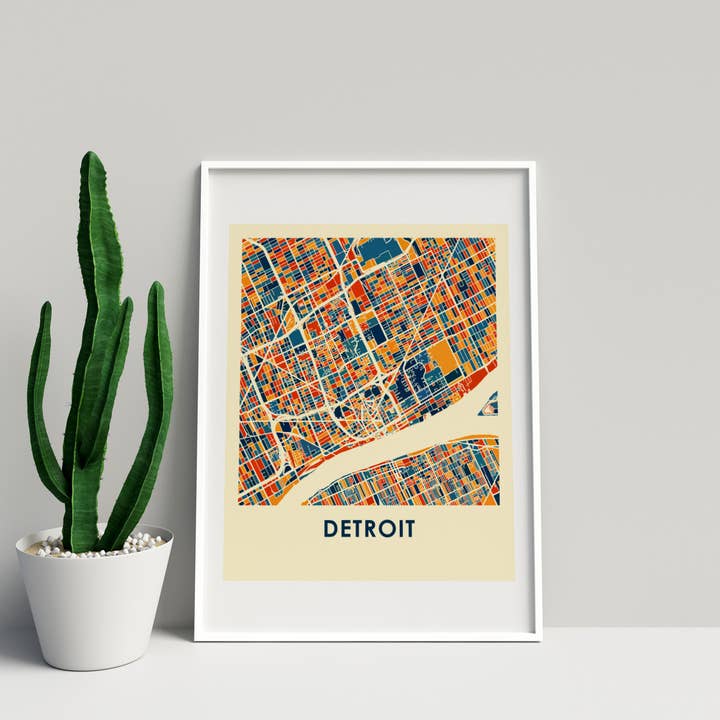 Impressão de mapa de Detroit Prussiana de 11 “x 14" - Estilo Chroma por atacado de ILIKEMAPS