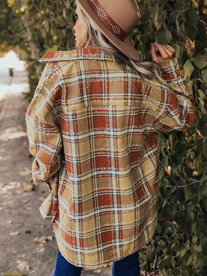 Lovesoft - Wholesale Shirt Jacket/Shacket - Women's - Oversized Flap Pockets Plaid Shacket with Slits