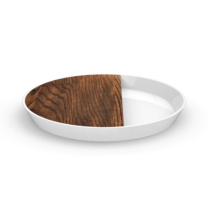 Eclipse Round Serving Platter with Wood (White) for wholesale by BOMSHBEE