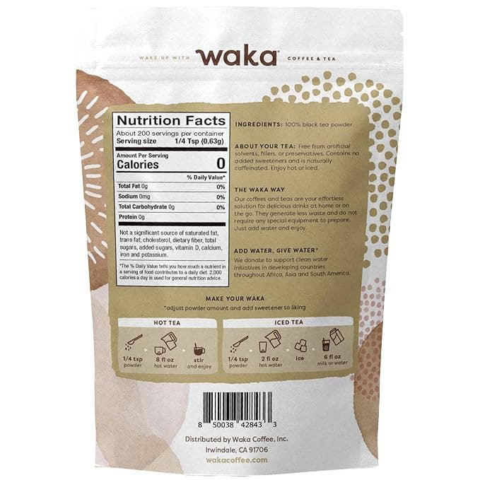 Waka Coffee & Tea – wholesale Iced tea – Classic Black Unsweetened Instant Tea Powder 4.5 oz Bag6