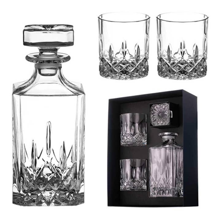 DIAMANTE - Wholesale Decanter - Dorchester Whisky Decanter Set - 1 Crystal Decanter With 2