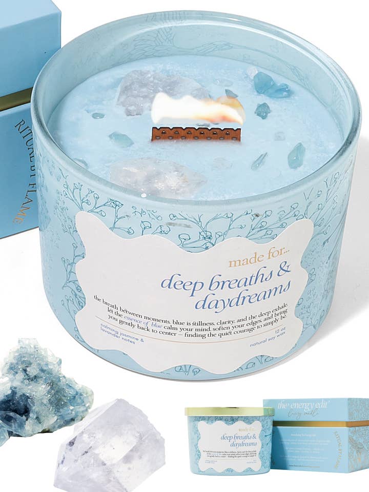 The Energy Edit – Blue Crystal Candle 12oz for wholesale by THE MINDFUL COLLECTIVE
