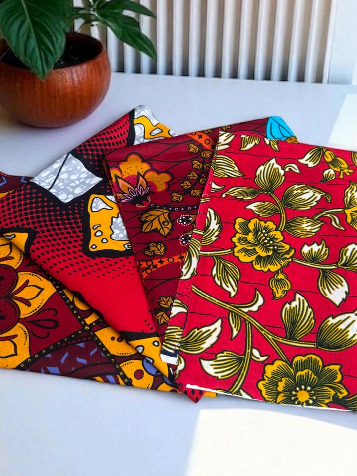 4 quarts de tissu - Tissus de courtepointe / Tissus de patchwork mélange rouge - Tissu imprimé africain pour la vente par AfricanFabs