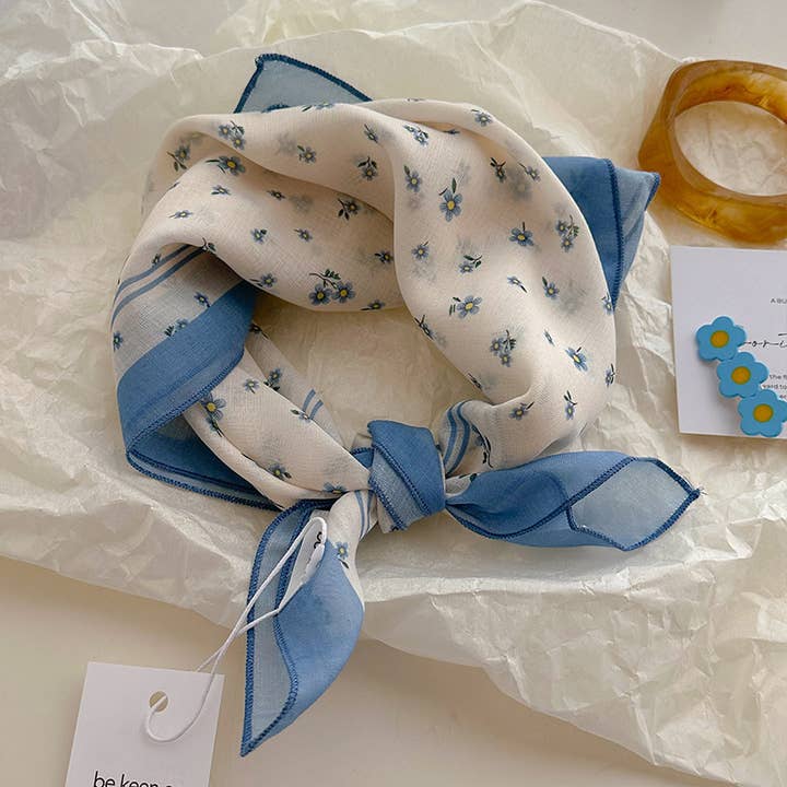 MKS America - Wholesale Bandana - Women's - Polka Dot Stripes Blue Floral square scarf bandana7