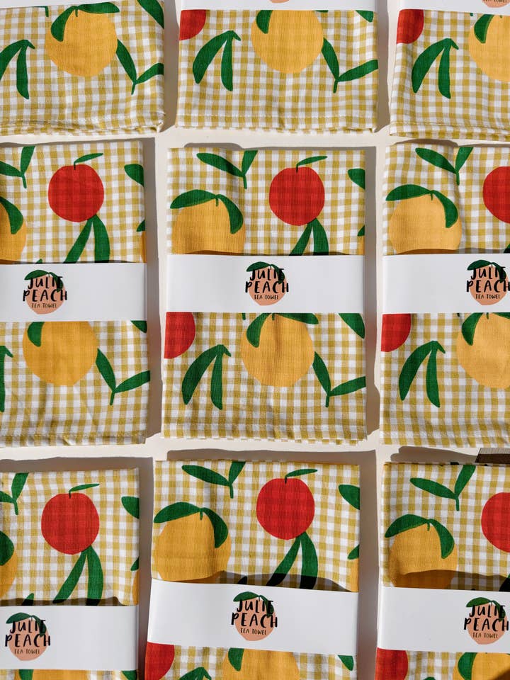 Peach Toss on Gingham for wholesale by Julie Peach