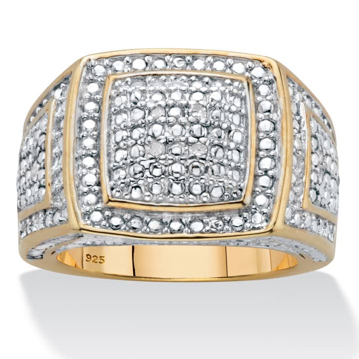 Men's Diamond Grid Ring Two-Tone Gold-Plated Silver for wholesale by PalmBeach Jewelry