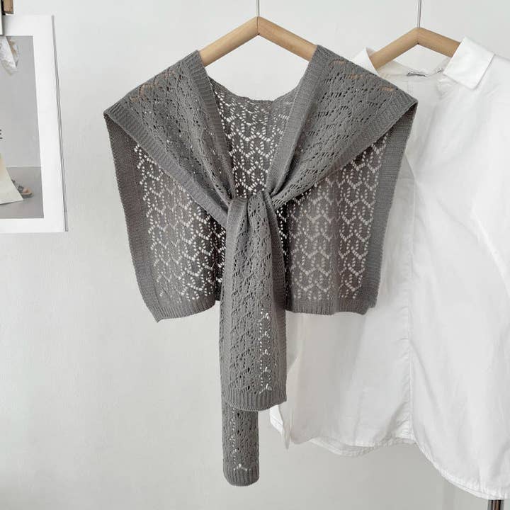 VividLux - Wholesale Wrap – Women's - Elegant Solid Color Openwork Knit Shawl Wrap1