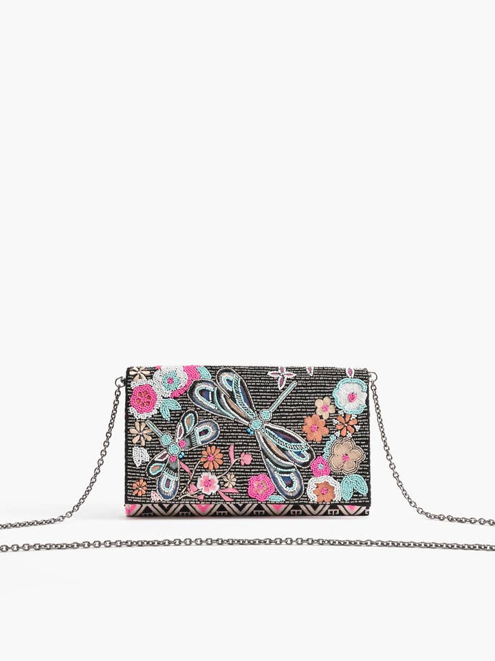 Dragonfly Embellished Flap Clutch for wholesale by America & Beyond