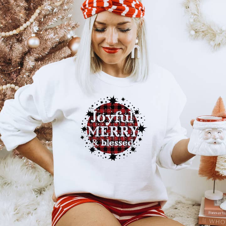 Joyful Merry and Blessed Christmas Sweatshirt for wholesale by Londas Trendy Tees