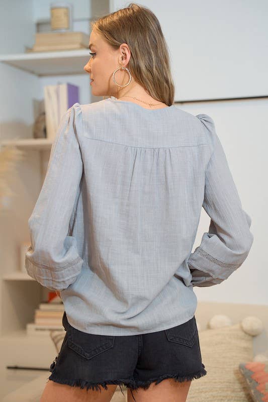 Doe and Rae - Wholesale Button Down Shirt - Women's - Buttoned Cotton Blouse With Lace Trim - 40826T7