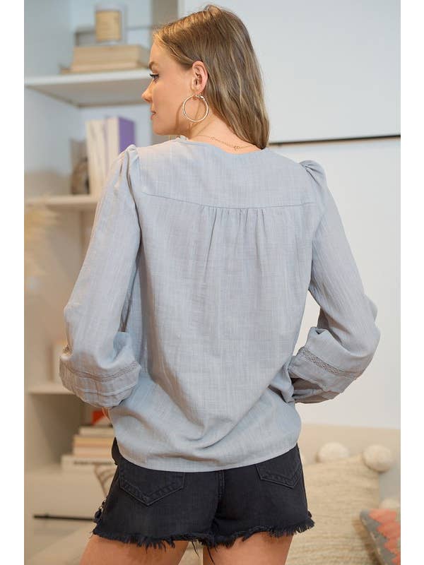 Doe and Rae - Wholesale Button Down Shirt - Women's - Buttoned Cotton Blouse With Lace Trim - 40826T7