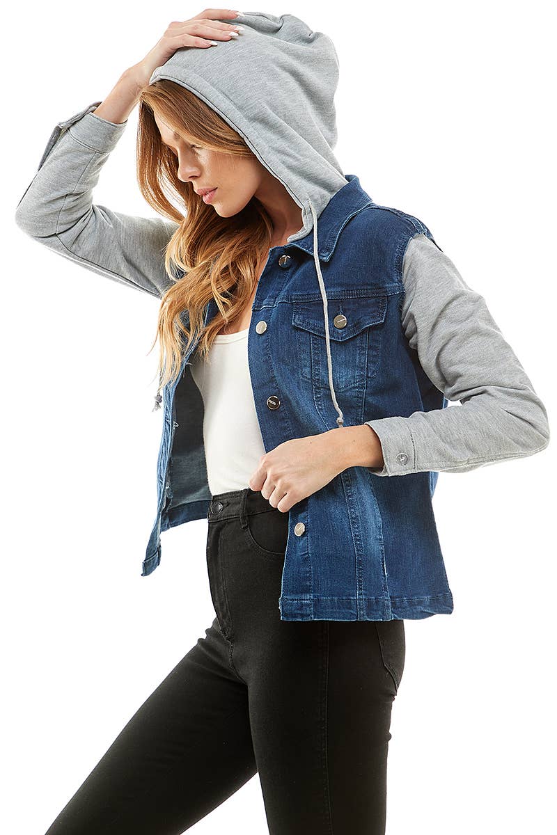 BLUE AGE - Wholesale Denim Jacket - Women's - Spandex Ladies' Denim Jacket with  Fleece Hoodie2