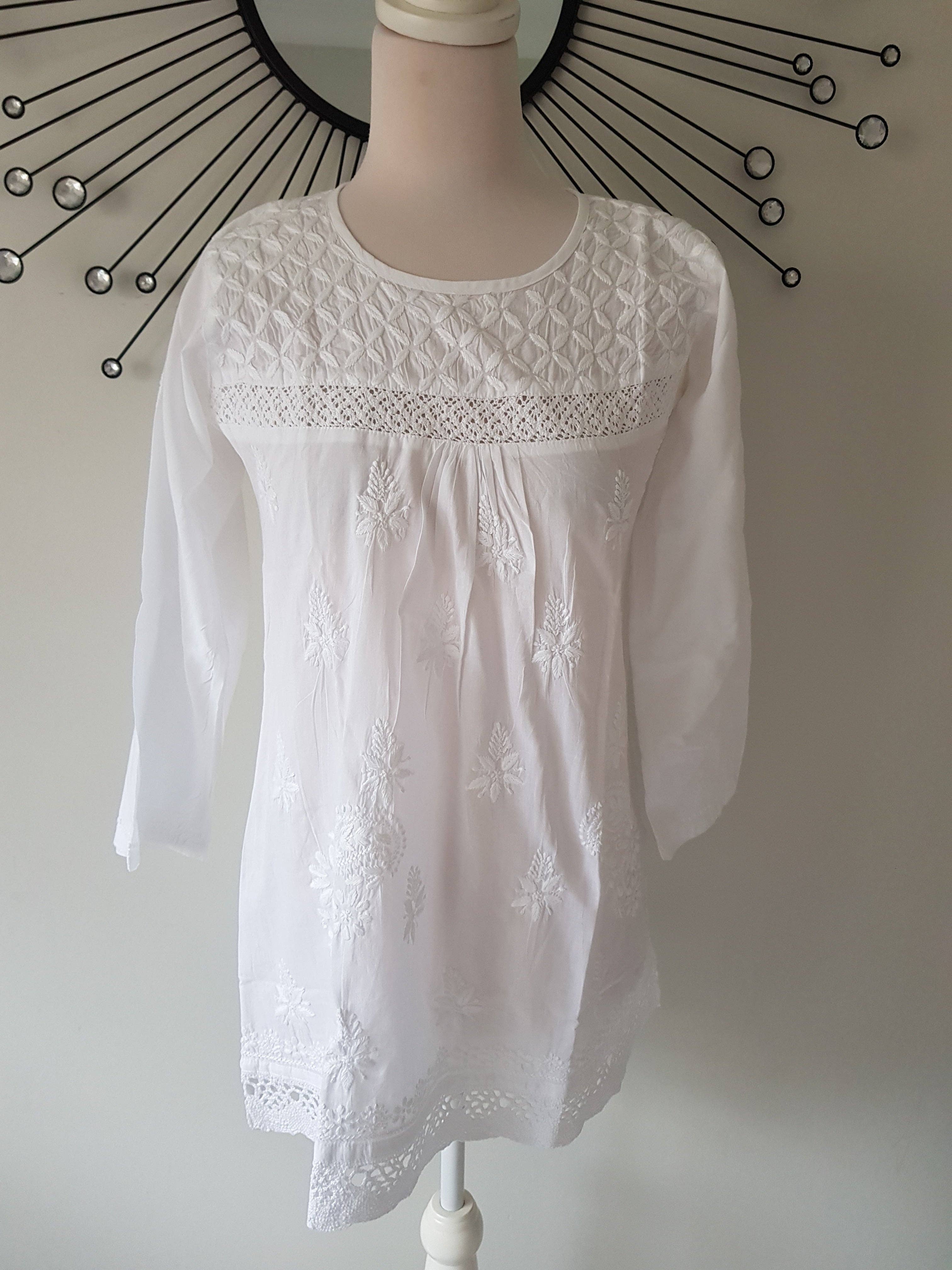 EeshaBoutique Australia - Wholesale Blouse – Women’s - White Short Embroidered Shirt2