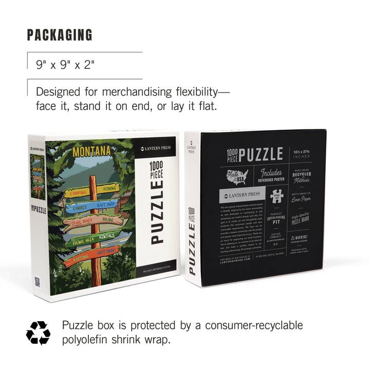 Lantern Press - Wholesale Puzzle - Adult - 1000 PIECE PUZZLE Montana, Signpost, Forest & Camp7