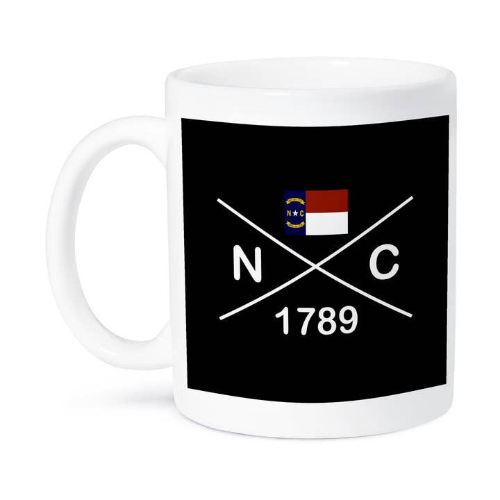 3dRose - Wholesale Coffee Mug - 3dRose, North Carolina state abbreviation, statehood, and flag art on black., Mug8