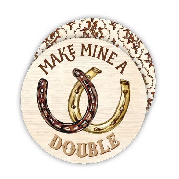 Make Mine a Double Horseshoes Round Coaster for wholesale by RosanneBeck Collections