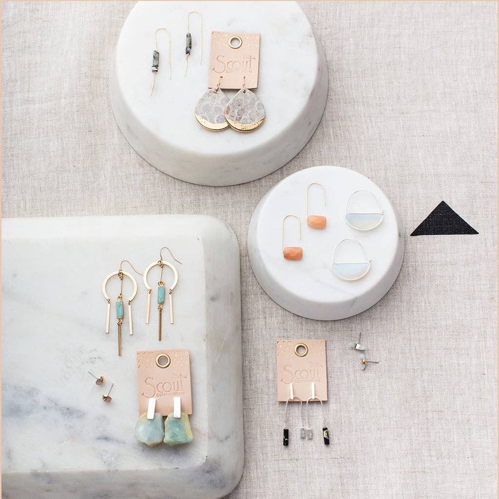 Scout Curated Wears - Wholesale Dangle Earrings - Stone Dipped Teardrop Earring - Pink Agate/Gold3