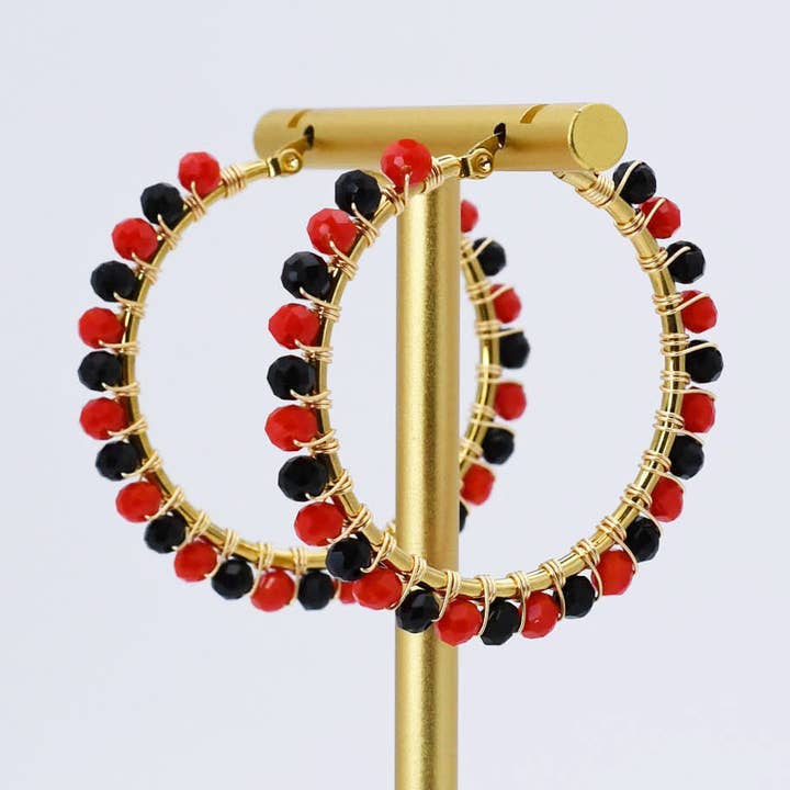 Black/Red Beaded Hoop D54 for wholesale by Treasure Jewels Inc.
