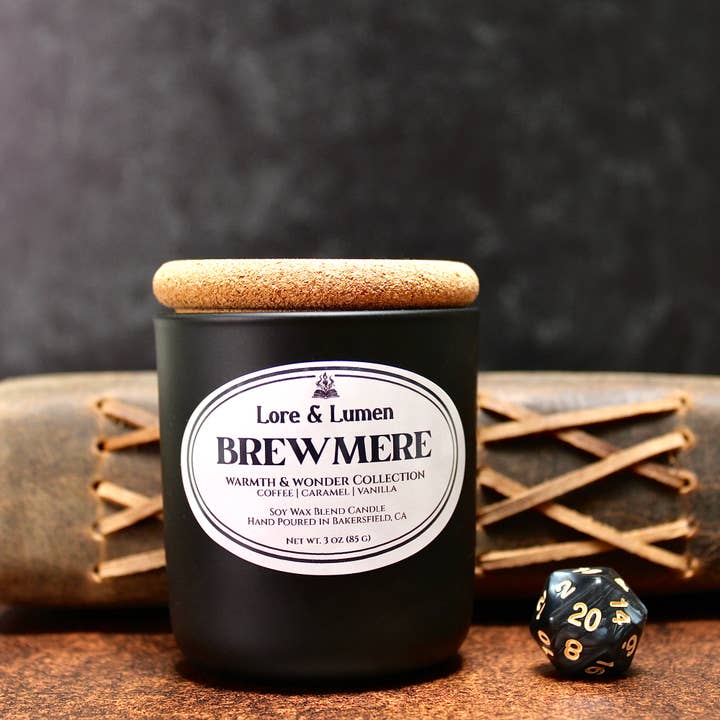 Coffee + Caramel + Vanilla - Matte Black Glass Soy Candle for wholesale by Lore & Lumen