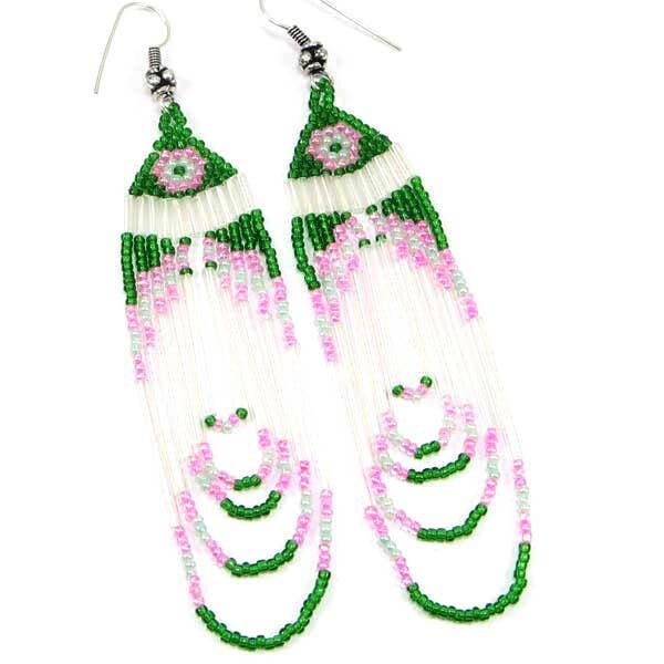 Pendientes hechos a mano con cuentas verdes y blancas para venta al por mayor de BEADS CORNER