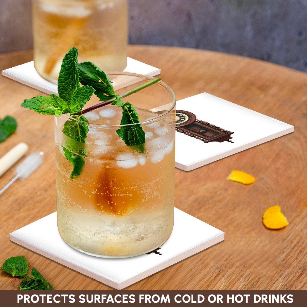 3dRose - Wholesale Coasters - 3dRose, A cherry wood antique clock in thin box form with circular clock top, Coaster2