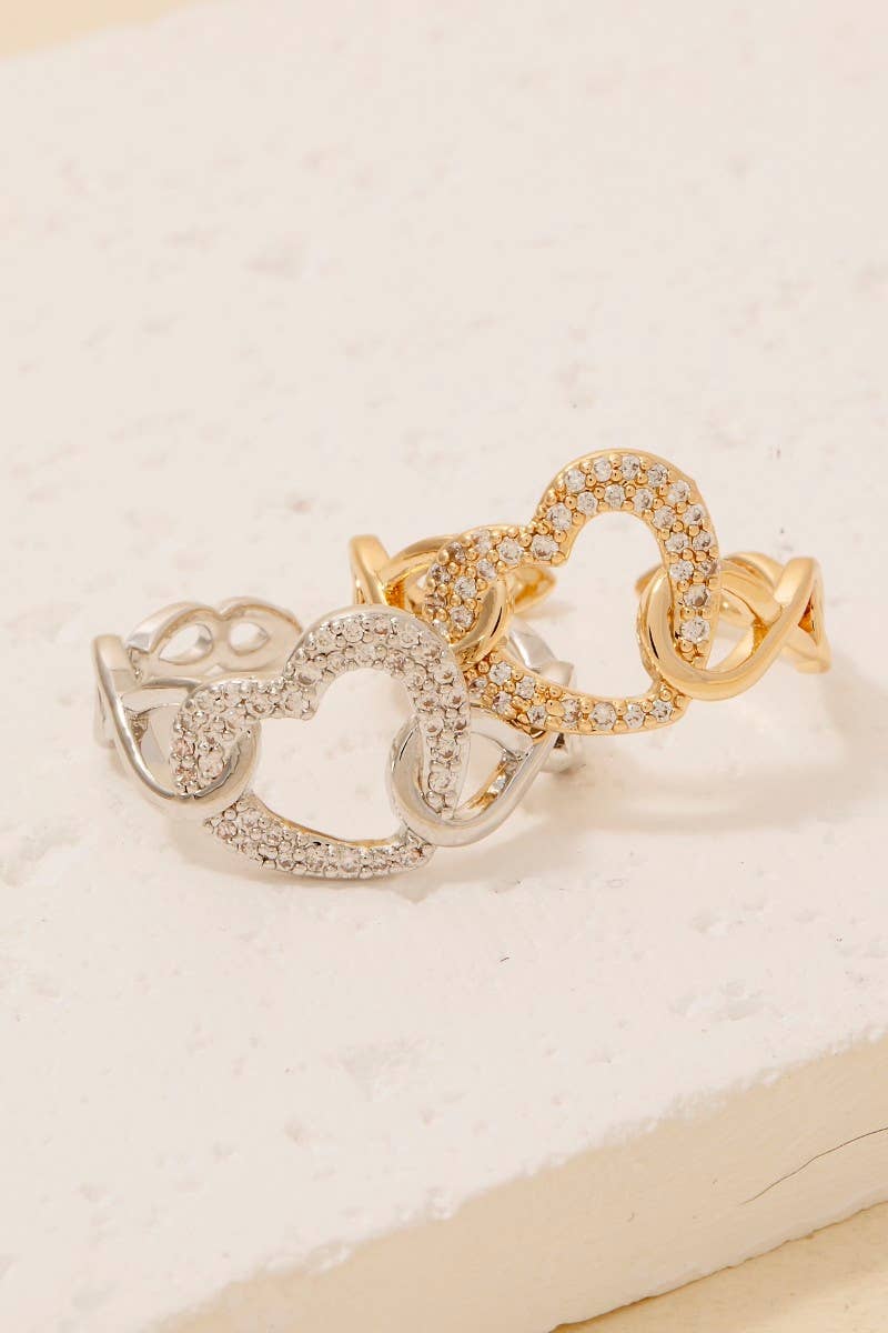 The Looks by Fame Accessories - Wholesale Band/Stacked Ring - Gold Dipped Cz Heart Solid Chain Open Band Ring2