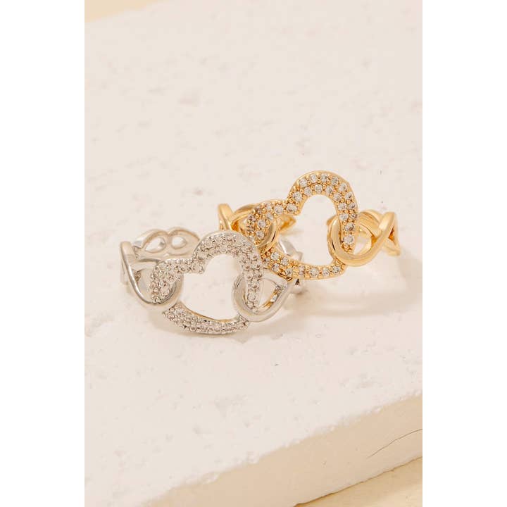 The Looks by Fame Accessories - Wholesale Band/Stacked Ring - Gold Dipped Cz Heart Solid Chain Open Band Ring2