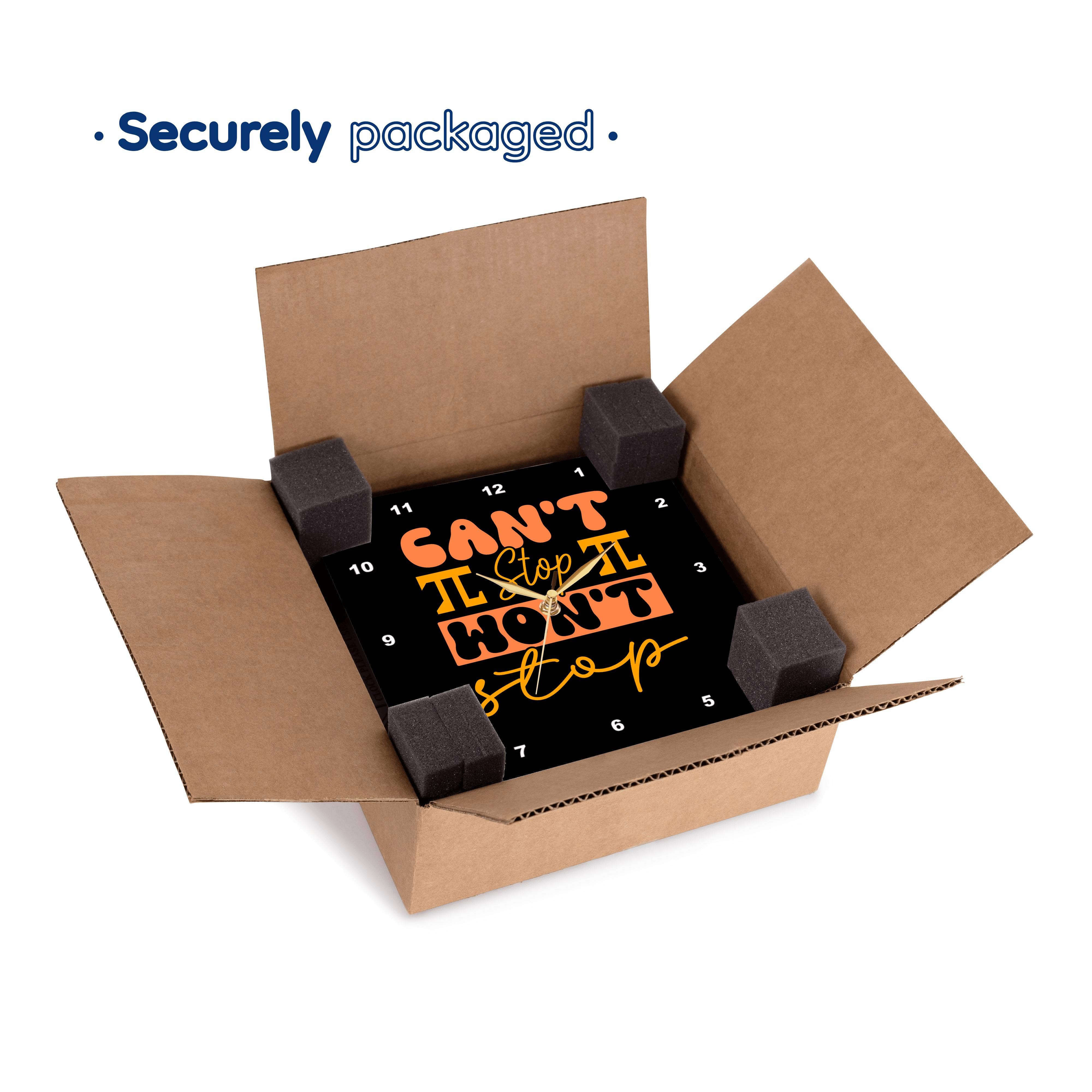 3dRose – wholesale Wall clock – 3dRose, Cannot stop will not stop orange and yellow typography Pi day design, Wall Clock6