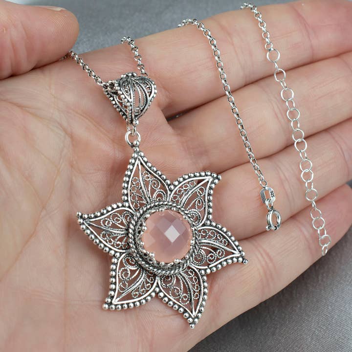 Filigranist Jewelry - Wholesale Pendant/Charm Necklace - Sterling Silver Pink Chalcedony Pendant Necklace5
