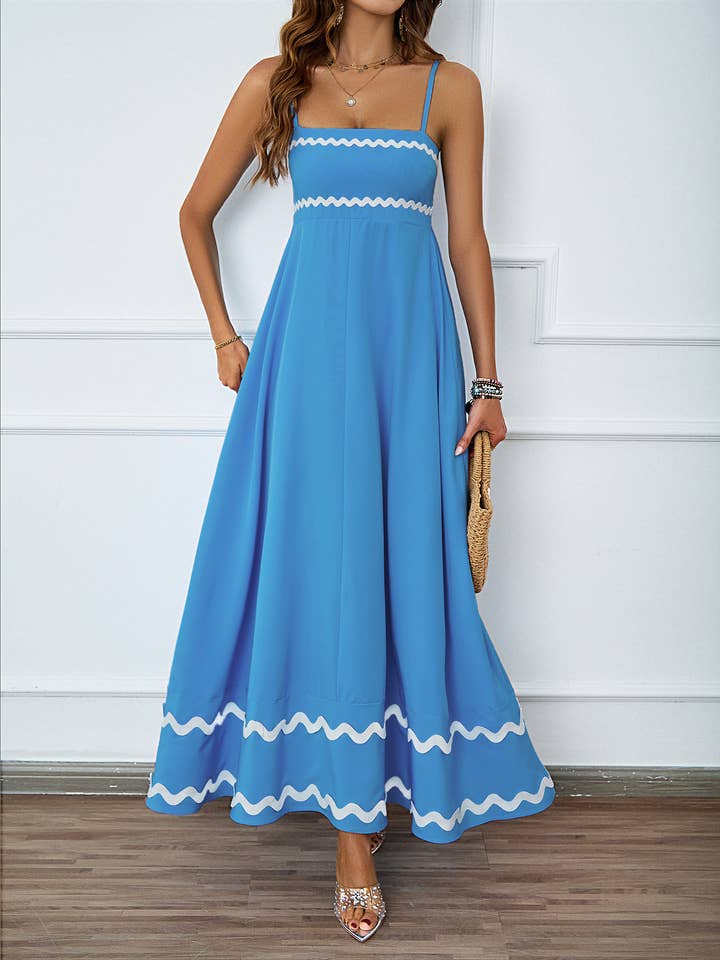 Anna Kaci Wholesale - Wholesale Dress – Women's - Rickrack Trim Spaghetti-Strap Maxi Dress12