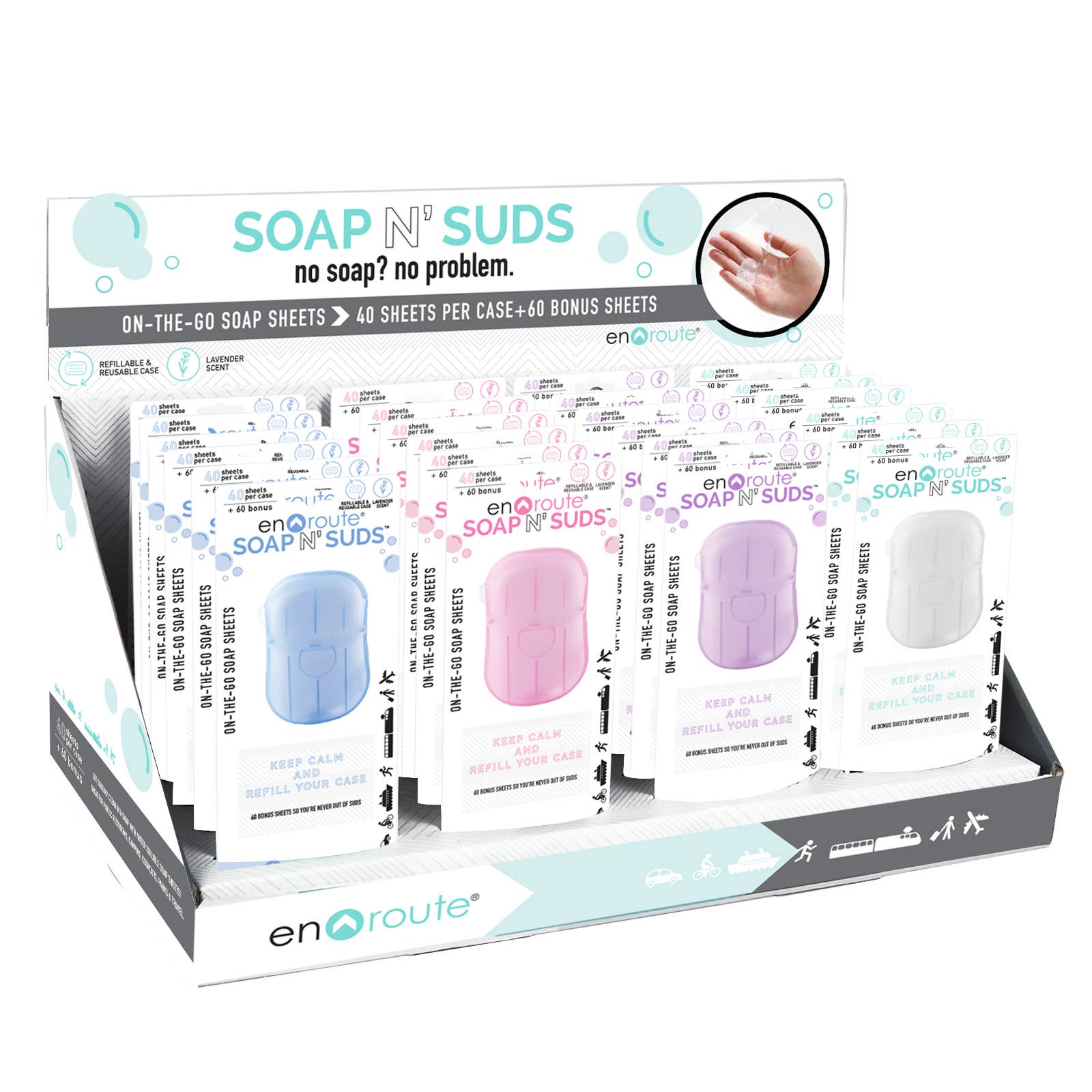 DM Merchandising - Vente Pains de savon - En Route Soap 'n Suds feuilles de savon solubles pour le voyage1