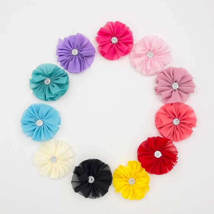 Chiffon flower, fabric flower for headband for wholesale by Jazy and Eve