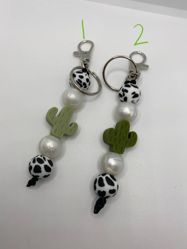 Silicone Keychain, Cactus Keychain, Cowprint Keychain, for wholesale by Crafting With Araceli