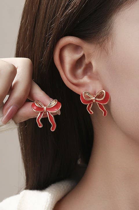 JOSSLYN by wall to wall - Wholesale Stud/Post Earrings - GOLD SILVER COLORFUL ENAMEL BOW EARRINGS | 40E346-EAR3