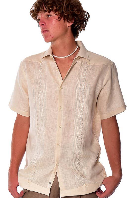Azucar & Bohio - Wholesale Button Down Shirt - Men's - Men's Linen Guayabera Fancy Embroidered Panel4