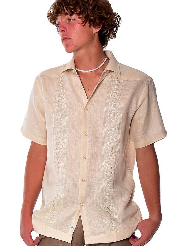 Azucar & Bohio - Venta al por mayor Camisa con botones - Hombre - Guayabera de lino para hombre con paneles bordados elegantes4