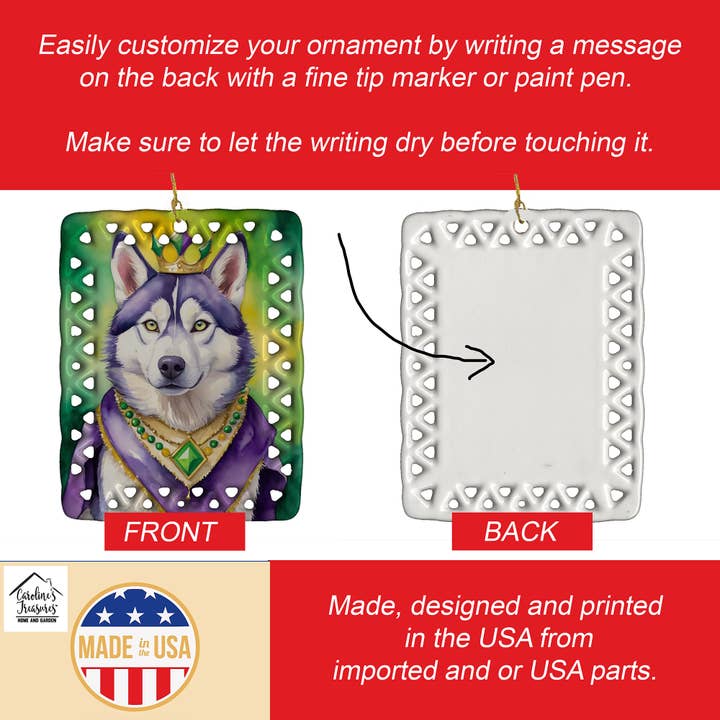 Caroline's Treasures - Wholesale Ornament - Siberian Husky King of Mardi Gras Porcelain Ornament DAC489