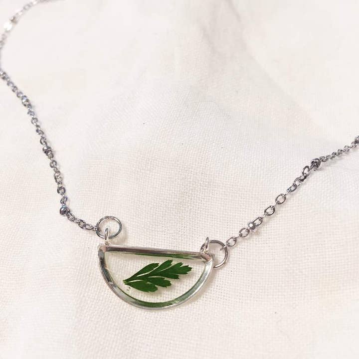 Ingrid - Silver Preserved Fern Necklace for wholesale by Grab Bag Botany