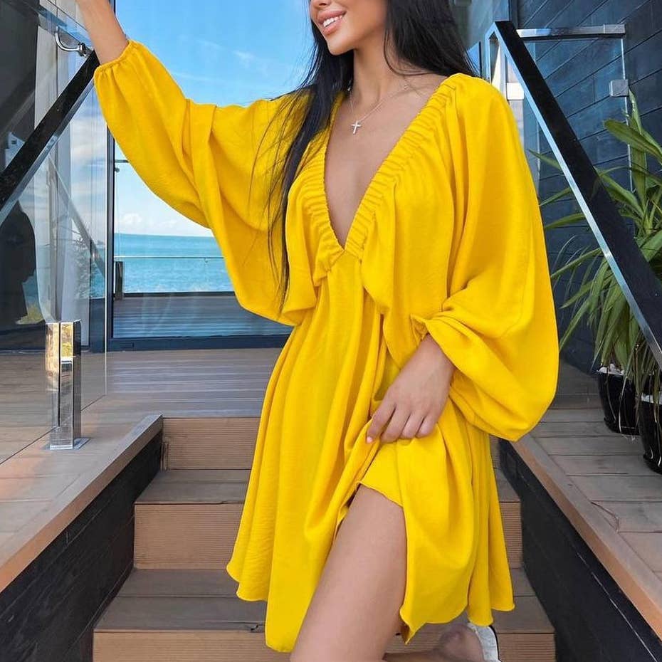 Mapcie - Wholesale Dress - Women's - FRONT AND BACK WIDE V NECK DRESS2