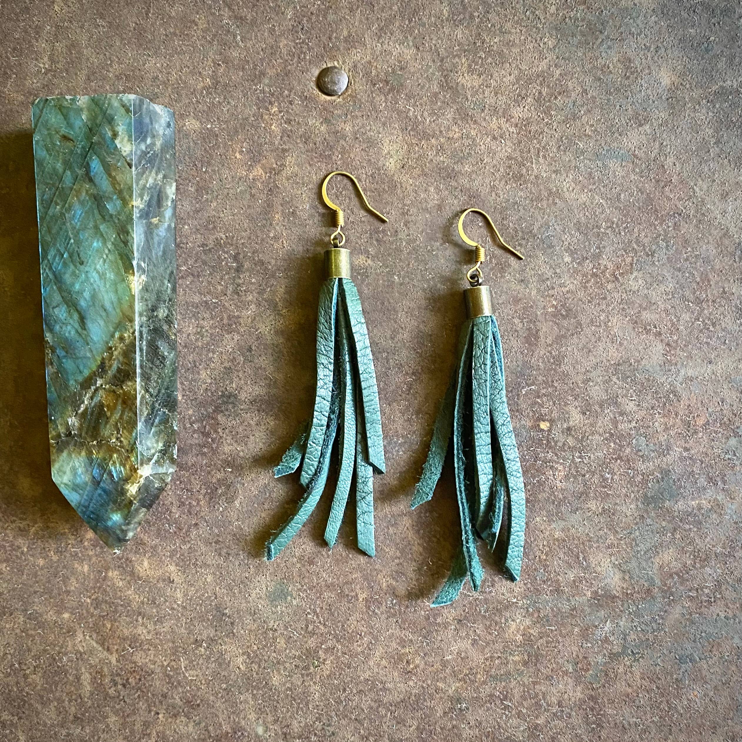 Mini Tassel Earrings - Hunter Green, Western Short Leather for wholesale on Faire