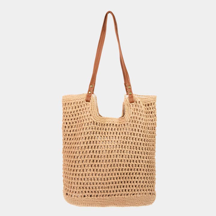 Straw Braided Rectangle Tote Bag for wholesale by Collections by Fame Accessories