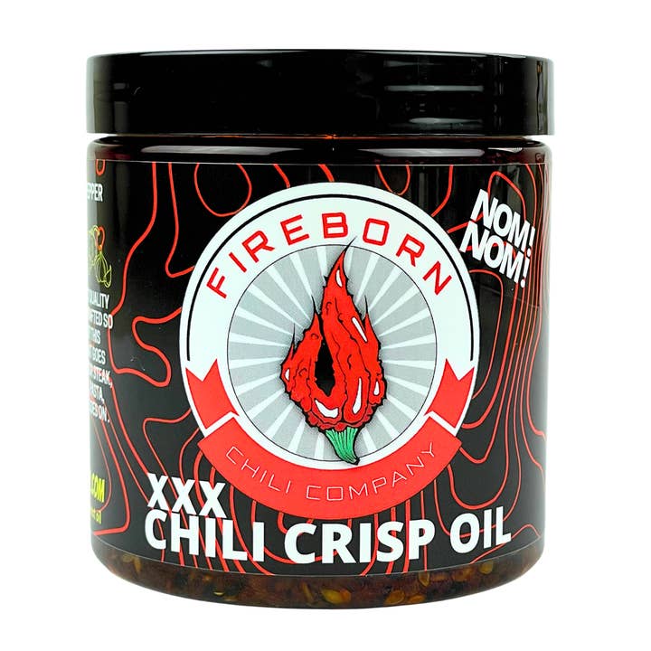 XXX Extra Hot Garlic Chili Crisp Oil for wholesale by Fireborn Chili Company LLC