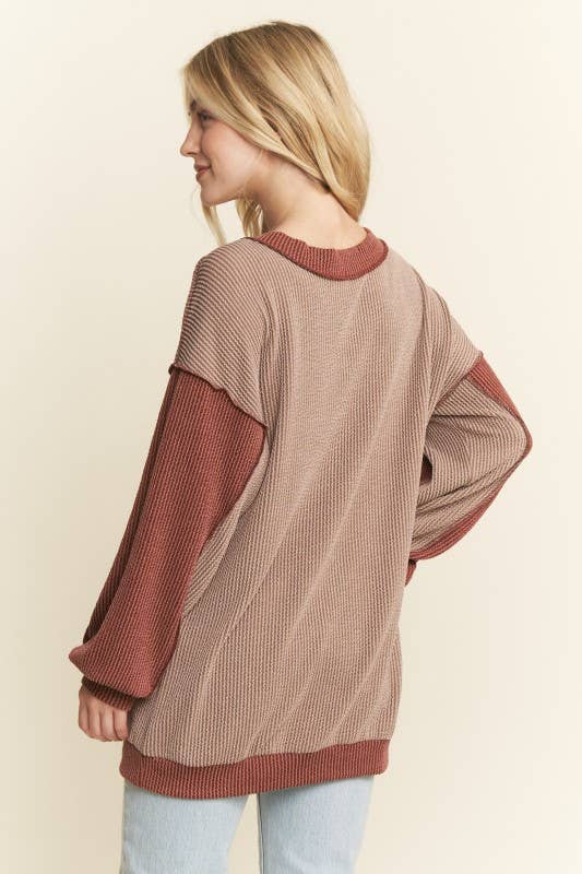 HEIMISH - Wholesale Knit Top - Women's - ET7741-10 LONG SLEEVE SOLID URBAN RIB COLOR BLOCK KNIT TOP7